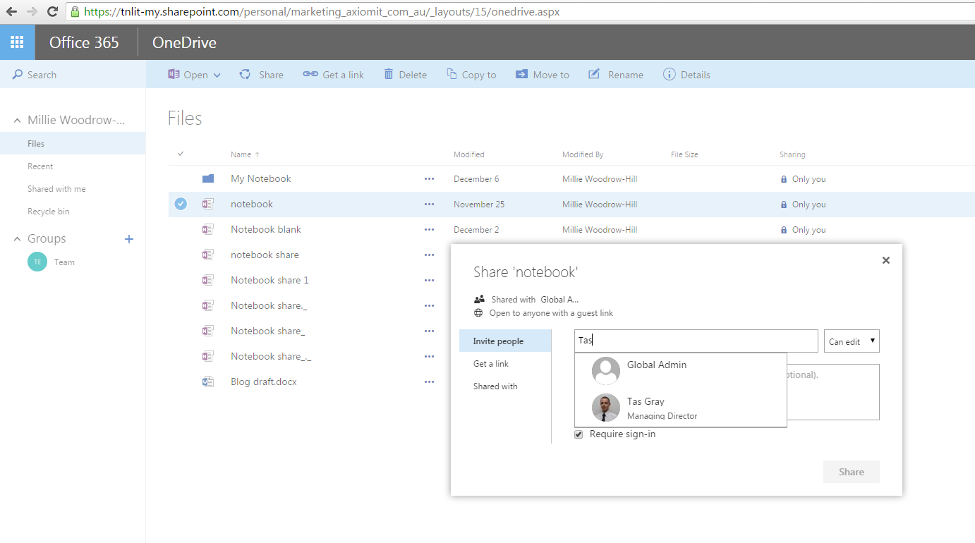 Type in the names or email address of specific people you'd like to share the file with