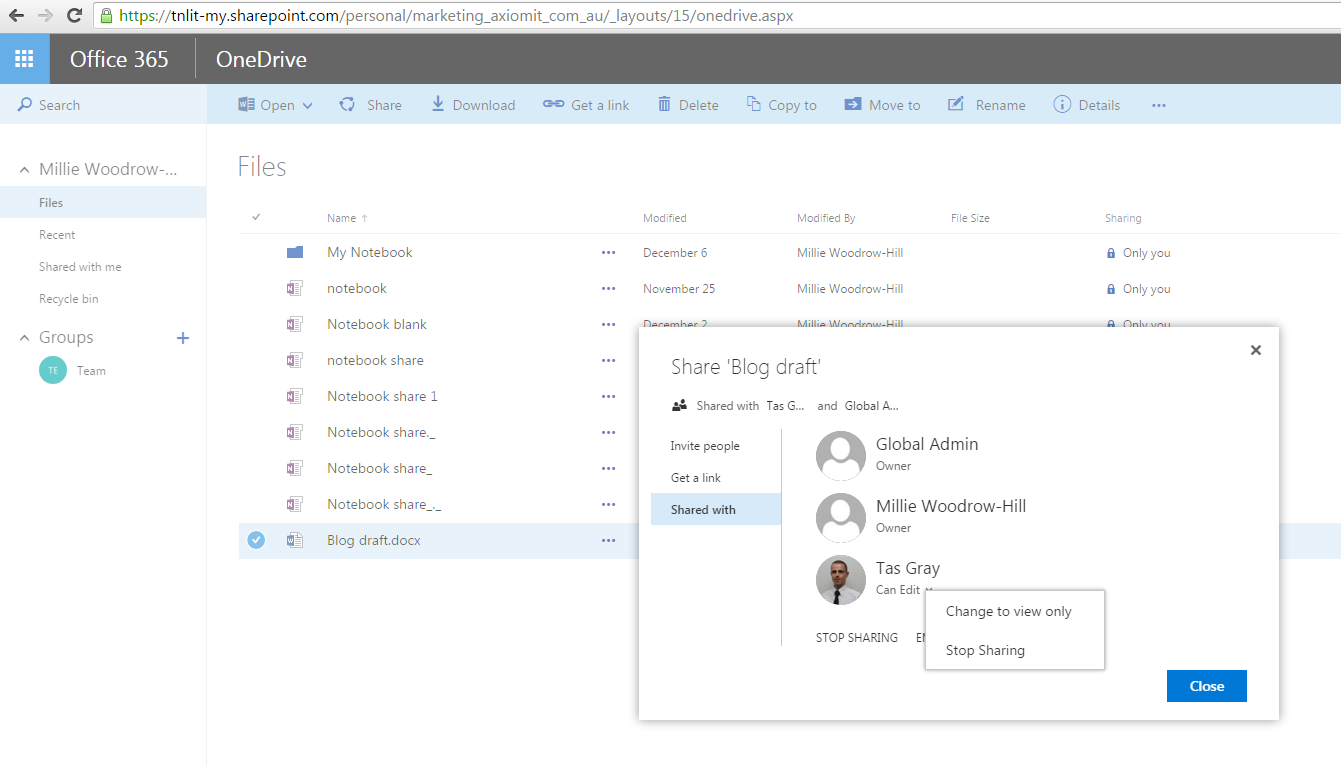 Change the access of people you're sharing files with at any time